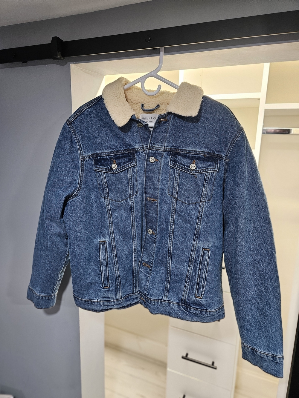 Denim Sherpa Collar Jacket - Blue with Cream Collar